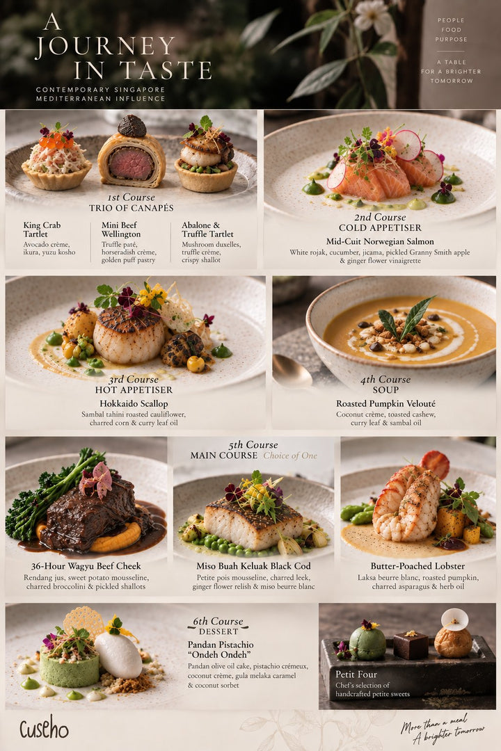 Chef Manuel's 6-course sit-down menu, A Journey in Taste. Cuseho sit-down catering, Singapore