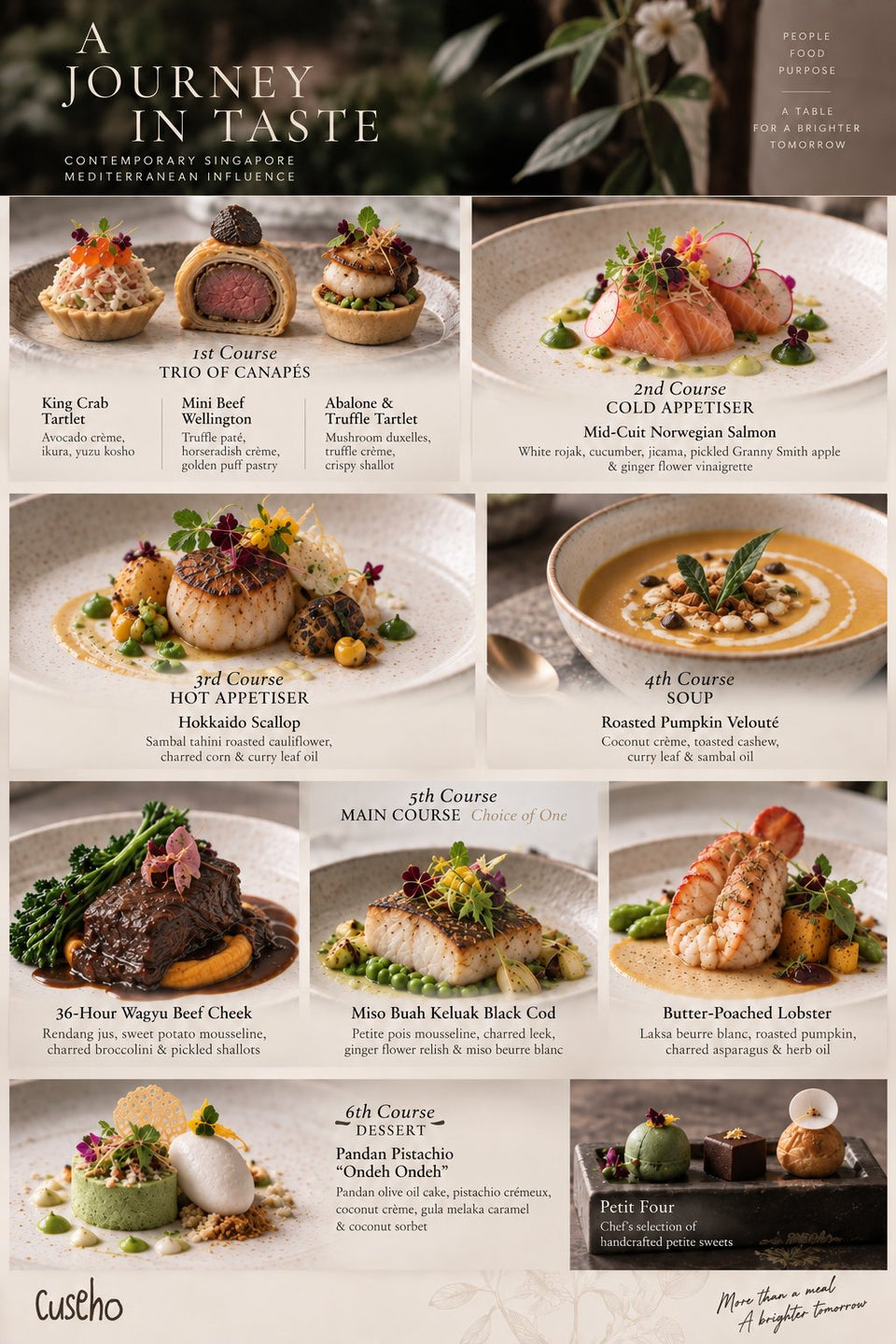 Chef Manuel's 6-course sit-down menu, A Journey in Taste. Cuseho sit-down catering, Singapore