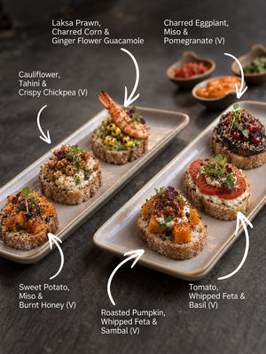 Crostini Bar selection, The Gathering Teabreak. Cuseho tea break catering, Singapore