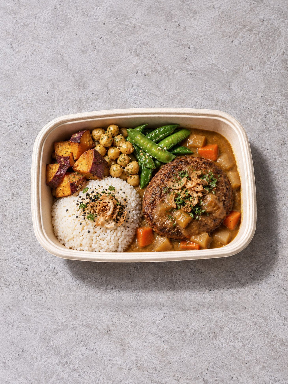 "Meat Zero" Hamburg with Japanese Curry Bento